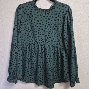 SHEIN Teal and Black Spotted Blouse